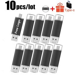 Drives 10Pcs/Lot Free Logo USB Flash Drive OTG Pen Drive 64GB Usb Stick 32GB 8GB Pendrive for Android Micro/PC/Car/TV With TypeC Gift