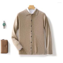 Men's Polos Dlw8008 Merino Pure Wool Knitted Cardigan POLO Collar Style Business Cashmere Warmth