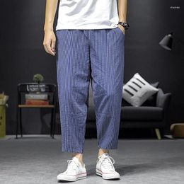 Men's Pants Mens Casual Striped Cotton Linen Loose Fit Fashion Joggers Harem Trousers Lightweight Drawstring Elastic Waist