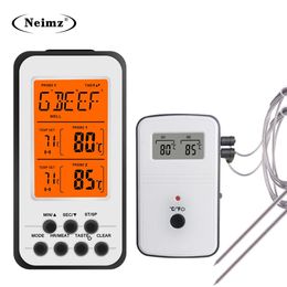 Digital BBQ Thermometer Wireless Kitchen Oven Food Cooking Grill Smoker Meat Thermometer with Probe and Timer Temperature Alarm 240423