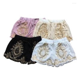 Women's Shorts Sidaimi Women Summer Chiffon Floral Beading Wide Leg Sequined Bling Vocation Capris Female