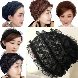 Berets Lace Hat Summer Hair Bonnet Soft Wrap Elastic Headwear Breathable