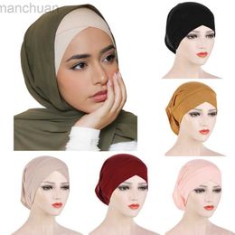 Hijabs Muslim Women Under Scarf Stretch Jersey Inner Hijabs Caps Round Front Under Hijab Cap Islamic Female Turban Bonnet d240425