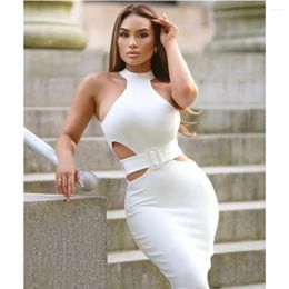 Casual Dresses Women Summer Fashion Sexy Hollow Out Black White Midi Knee Length Bodycon Bandage Dress 2024 Female Evening Elegant Party