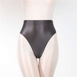 Sexy Oil Shiny Women Underwear Panties Briefs High Waist Tummy Control Thin Smooth Sheer See Through Exotic Lingerie Lifting Hip