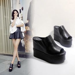 Slippers 2024 The Korean Version Of Outside To Wear Super High Heel Sandals Wedge And Thick Sole Fish Mouth