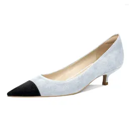 Dress Shoes Odernee Women's Classic Splicing Pointed Toe Slip On Suede Kitten Low Heel Pumps Work Office Business 3.5CM