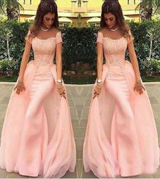 2019 Selling Blush Pink Long Prom Dresses Lace And Chiffon Floor Length Arabic Mermaid Evening Gown Abendkleider8251148