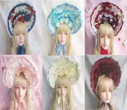Vintage Princess Sweet Lolita Rose Bonnet Headwear Gorgeous Gothic Top Hat Sun Hat Women039s Lace Victorian Soft Wire Brim Bonn3459523