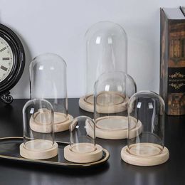 Storage Bottles Jars Transparent wood-based glass curtains dust covers plant vases flower storage boxes fairy lights home decorations H240425