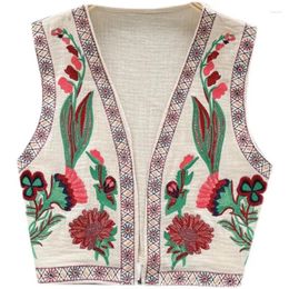 Women's Vests Womens Vintage Floral Embroidered Open Front WaistCoat Thin Vest