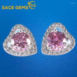 Stud Earrings SACEGEMS Heart Cut 1ct D Colour Moissanite For Women Diamond Ear Studs 925 Sterling Silver Wedding Jewellery GRA