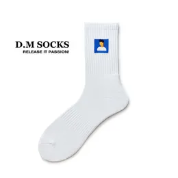 Men's Socks D.M Terry Bottom Thickened White Sports Towel Tube Cartoon Portrait Art.