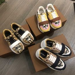 Classics kids Sneakers Lace-Up baby shoes Size 26-35 Box protection girls shoes Multi Colour splicing design boys shoes 24April