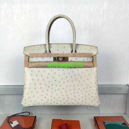 Bk 2530 Handbags Ostich Leather Totes Trusted Luxury Bags Home South Africa Imported Ostrich Skin Wool White Platinum Bag with 30 Gold Buttons have logo HBZUCX