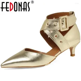 Dress Shoes FEDONAS Women Pumps Sexy Fashion Point Toe Thin Heels Office Party Genuine Leather Buckle Woman Spring Summer Arrival