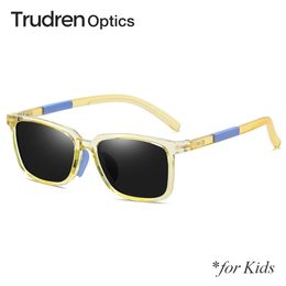 Trudren Kids TR90 OBREAKABLE RECTANGULAR SUNGLASSER FÖR BARN BOYS UV400 Polariserade solglasögon Flexibla vår gångjärn 2002 240417