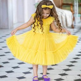 Girl Dresses Yellow Stunning Princess Flower Lace Birthday Pageant Robe De Demoiselle First Communion Colourful