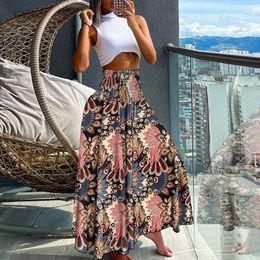 Skirts A-line Skirt For Women Spring Summer Leaf Print High Waist Fashion Elegant Slim Casual Vintage Commute Female Beach