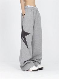 Capris Deeptown Y2K Vintage Grey Sweatpants Women Star Patchwork Korean Style Jogger Pants Oversized Harajuku Wide Leg Sports Trousers