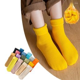 Women Socks 2pairs Baby Children Boys Girl Winter Warm Sock Plus Velvet Ribbed Solid Colour Thick Soft Floor For 0-10years Child