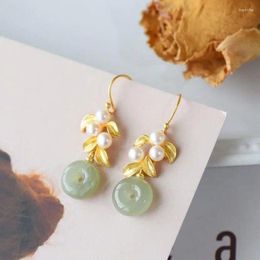 Dangle Earrings Hetian Gray Jade Women's Sterling Silver Pearl Simplicity High-Grade Fairy Temperamental Simple Long Elegant E