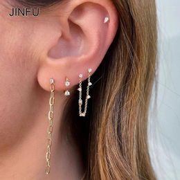 Stud Earrings JINFU Gold Plated Initial Chain For Women CZ Zircon Piercing 2024 Female Jewelry Accessories Wholesale