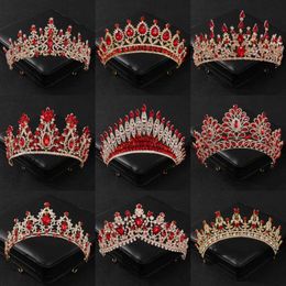 Wedding Hair Jewellery Baroque Red Crystal Tiaras And Crowns Prom Rhinestone Bridal Diadem Crown Taira For Women Wedding Hair Accessories Jewellery Crown d240425