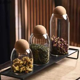 Food Savers Storage Containers Glass storage bottle with circular cork stopper glass jar tea seal fruit display coffee bean H240425