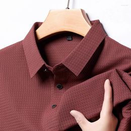 Men's Polos High Quality Ice Silk Polo Shirt 2024Summer Lapel Concave Patterned Short Sleeve T-Shirt No Iron Traceless Wear