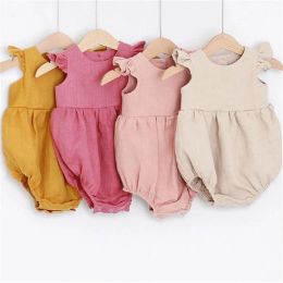 One-Pieces Baby Girl Clothes Summer Baby Romper Short Sleeves Linen Cotton Newborn Clothing One Piece