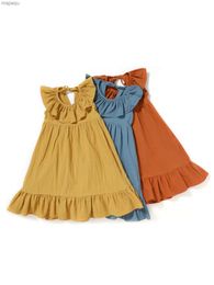 Girl's Dresses Girls Loose and Comfortable Cotton Pleated Skirt Childrens Jumpsuit Monochromatic Summer NewL2404