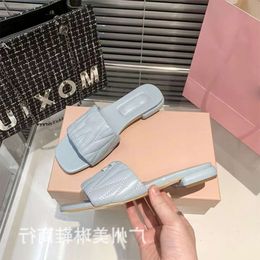 slide miui channelism sandals chlooe Miao Folded Flat Bottom Slippers for Womens Summer Outwear Square Headed Flat Heel word Slippers Holiday Beach Slippers