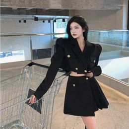 Work Dresses Insozkdg Elegant Women Sets Spring Autumn 2 Piece Outfit Suit Tweed Cropped Blazer Skirt Vintage Chic Crop Jacket Solid