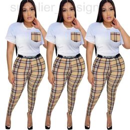 Women's Two Piece Pants designer DD0041 New Fashion and Casual Urban Stripe Checker Set Spliced Pocket UYAJ
