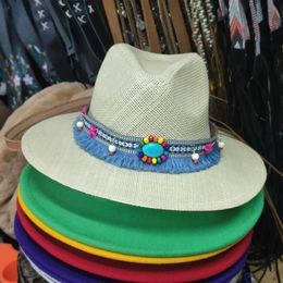 Wide Brim Hats Bucket Hats Straw Fedora Hat for Men Women Wholesale straw hat visor vacation beach hat sun hat summer French retro Hepburn style topper Y240425