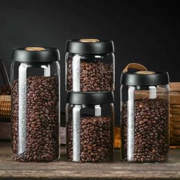 Food Savers Storage Containers Glass jar airtight food container tea vacuum sealed coffee bean storage bottle creative home kitchen glass H240425