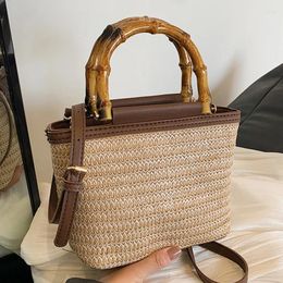 Drawstring Fashion Straw Ladies Beach Purse Handbags Simple Vintage Women's Woven Bucket Crossbody Bags Summer Vacation Female Shoulder Bag