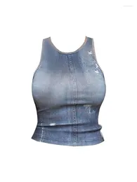 Women's Tanks Casual Blue Tank Tops Spring Summer Sleeveless Clubwear Camisole Streetwear Sexy Off Shoulder Simple Cosy Vest Grunge Coquette