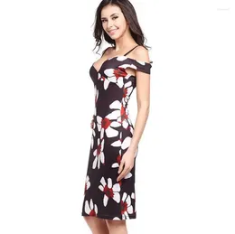 Casual Dresses Womens Elegant Fine Shoulder Strap Cap Sleeves Work Business Office Party Fitted Bodycon Pencil Sheath Slim Dress Print