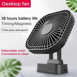 Other Appliances 90 Folding Fan 5000mAh Battery USB Timed Desktop Cooling Fan Home Air Circulation Magnet Absorbs Silent 3-speed Strong Wind J240423