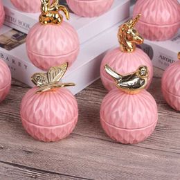 Food Savers Storage Containers Nordic Pink Diamond Ceramic Can Family Jewellery Ring Wedding Candy Box Gift Living Room Table Decoration H240425