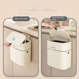 Bins Kitchen Hanging Trash Can Household Multifunctional Milky White Traceless Paste Box with Lid Hanging Storage Bucket Compost Bin