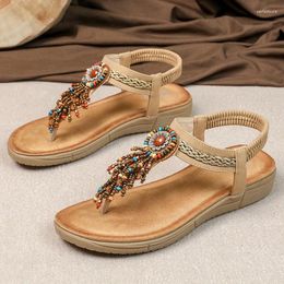 Casual Shoes Summer Woman 2.5cm Platform 3cm Low Heels Tassels Sandals Lady Large Size Colourful Beading Fringe Fashion Soft Roman Sandles