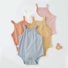 Rompers Summer Baby Girls Thin Style Bodysuit Toddler Solid Colour Hollow Out Tank Top Jumpsuit Newborn One Piece H240425