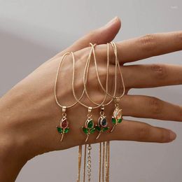 Pendant Necklaces Tulip Necklace Bracelet For Women Romantic Aesthetics Flower Clavicle Chain Elegant Girl Jewellery Gifts