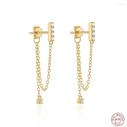 Stud Earrings AIDE 925 Sterling Silver Clear Zircon For Women Double Studs Chain Tassel Piercing 18K Gold Plated Jewel