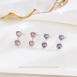 Stud Earrings Exquisite And Unique S925 With Multi-color CZ Heart-shaped Stones High-end Versatile Jewellery For Women
