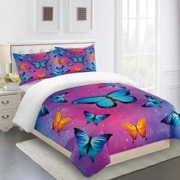 sets Dreamy Colorful Butterfly Girl3Pcs Queen King Full Size Duvet Cover Bedding Linen Set 2 Seater Bedspread 200x200 240x220 160x200