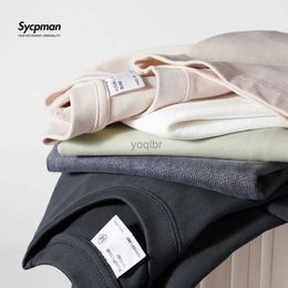 Men's T-Shirts Sycpman 300grams 10.58oz Oversized Loose Heavy Weight Cotton Solid Colour Drop Shoulder Short Sleeve T-shirt Men for SummerL2425